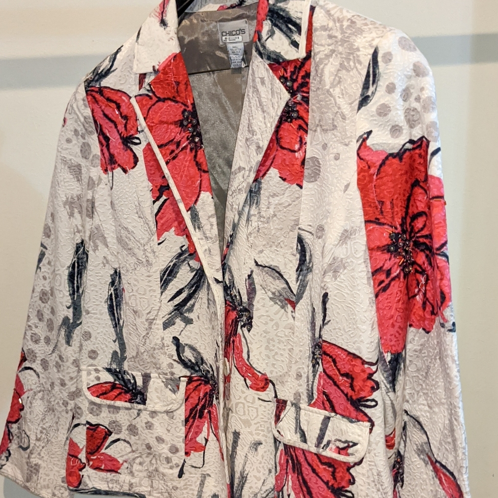 CHICO'S PINK FLORAL BLAZER